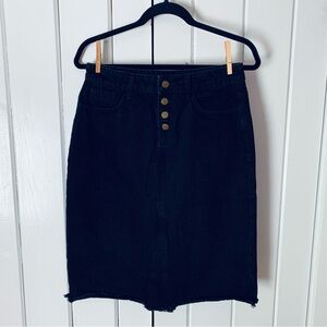 Black Denim Raw Hem Skirt 100% Cotton Denim Button Up Skirt